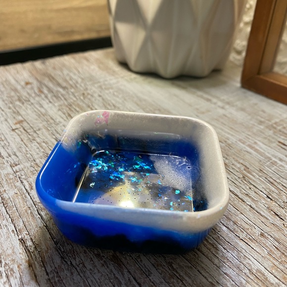 Square Tray / Dish - Blue + Black + White + Iridescent Rainbow Confetti - Picture 6 of 17